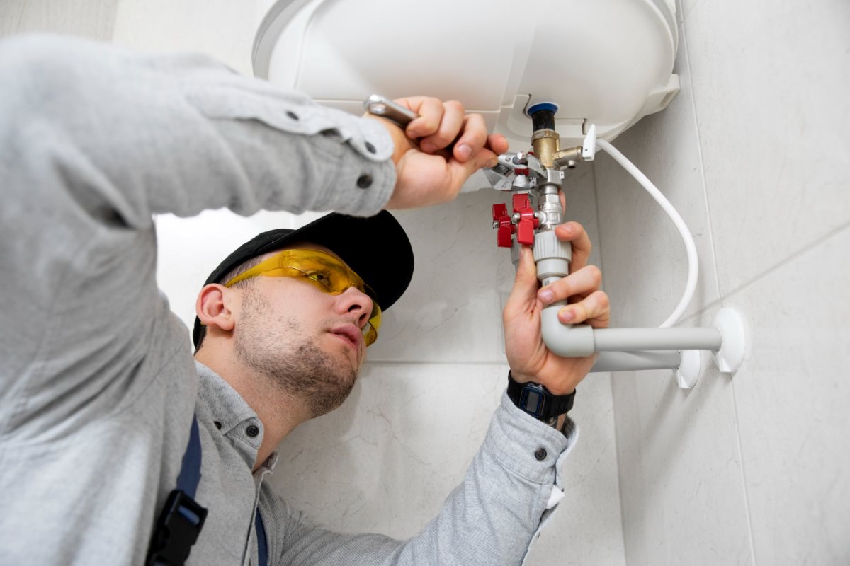 Worker installing a water Boiler
